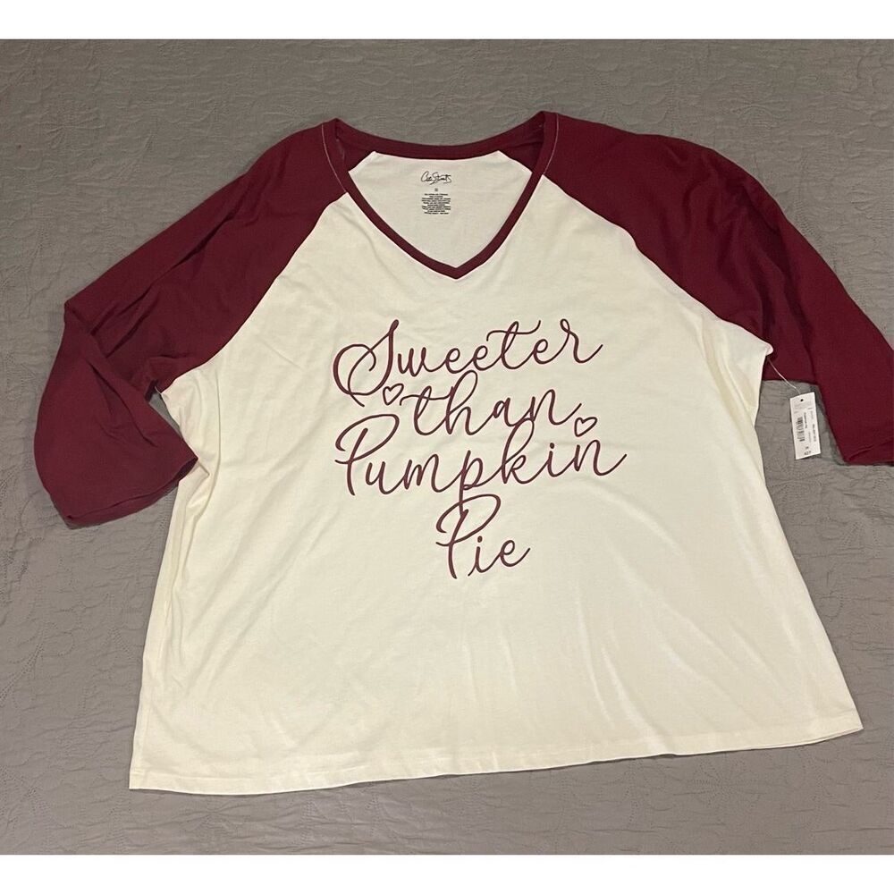 City Streets 3X Sweeter than Pumpkin Pie 3/4 Sleeve Red and White Top New